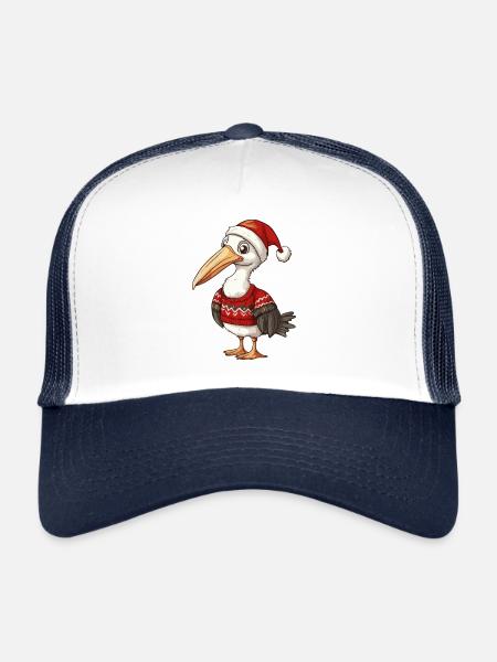 Bande dessinée de Noël d’oiseau pélican - Casquette trucker  - blanc/marine - Devant