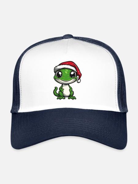Lézard Noël Mignon - Casquette trucker  - blanc/marine - Devant