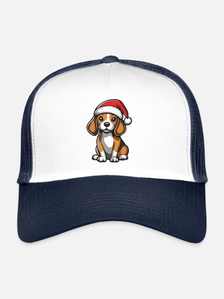 Beagle chien Noël mignon - Casquette trucker  - blanc/marine - Devant