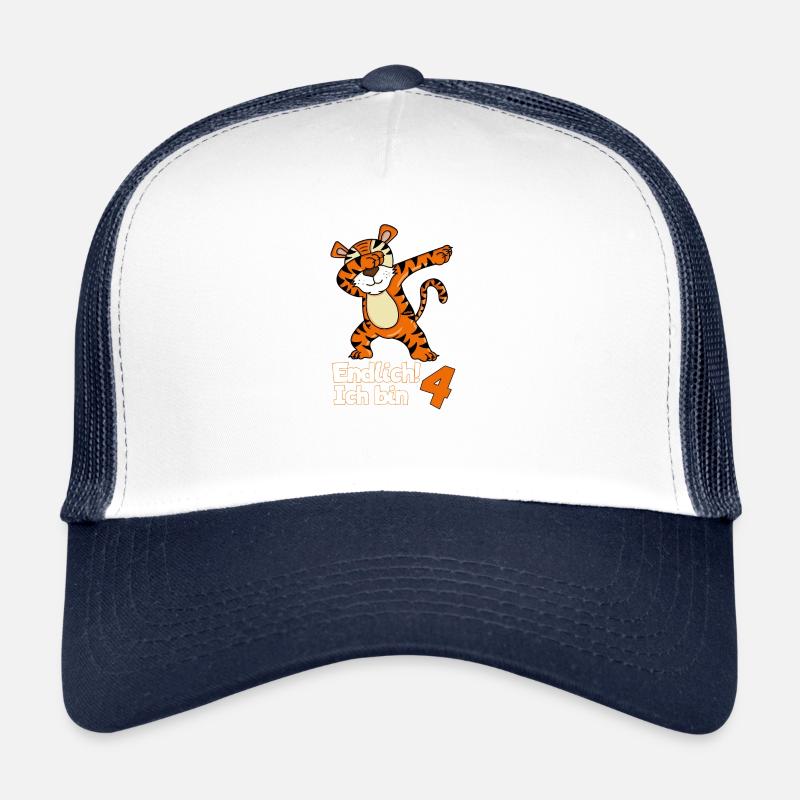 Geburtstag 4 Jahre Tiger, Dabbing T-Shirt Vier - Trucker Cap - Weiß/Navy