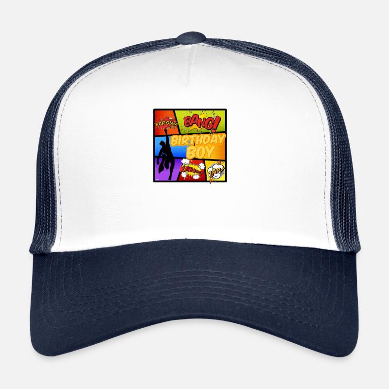 Superhero birthday cartoon - Trucker Cap - white/navy