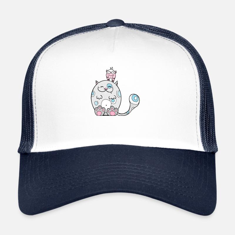 Best Friends, Cat, Owl, Gift - Trucker Cap - white/navy