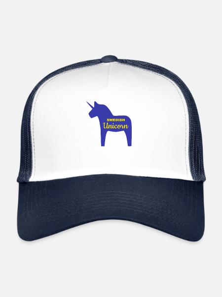 Licorne Suédoise | Cheval de bois licorne suédoise - Casquette trucker  - blanc/marine - Devant