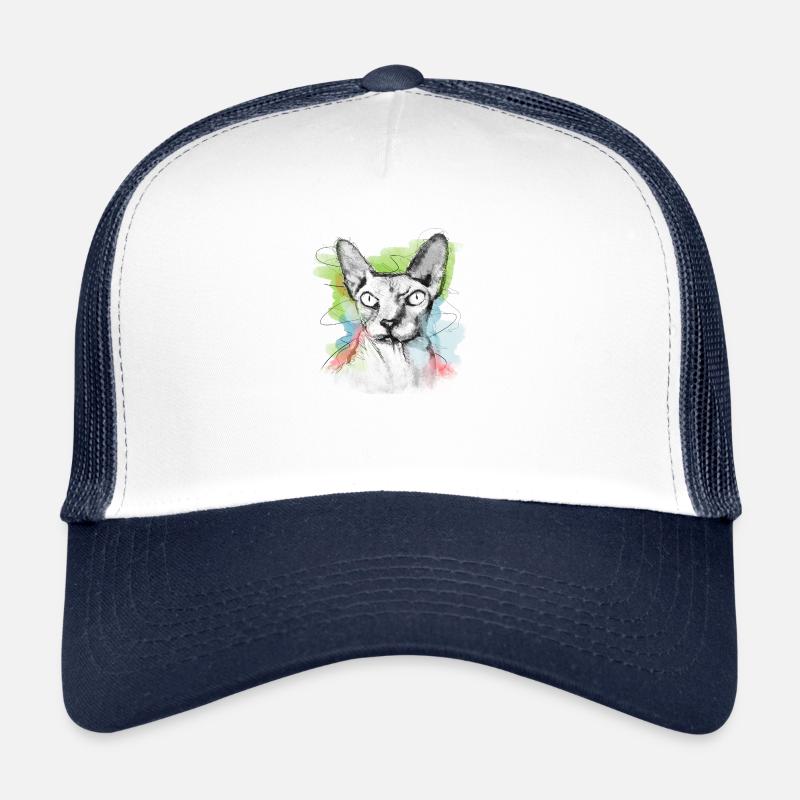 Sphinx Katze Nacktkatze Skizze - Trucker Cap - Weiß/Navy