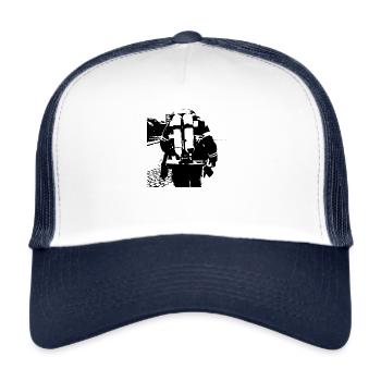 Firefighter with fire helmet extinguishes fire helm - Trucker Cap - white/navy - Front