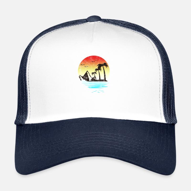 Summer Beach Sunset Mountains Palm Trees Trucker Cap