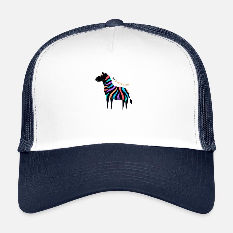 Sei anders! Süßes lächelndes buntes Zebra - Trucker Cap - Weiß/Navy