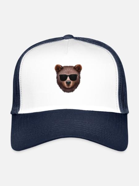 Bear face with sunglasses - Trucker Cap - white/navy - Front