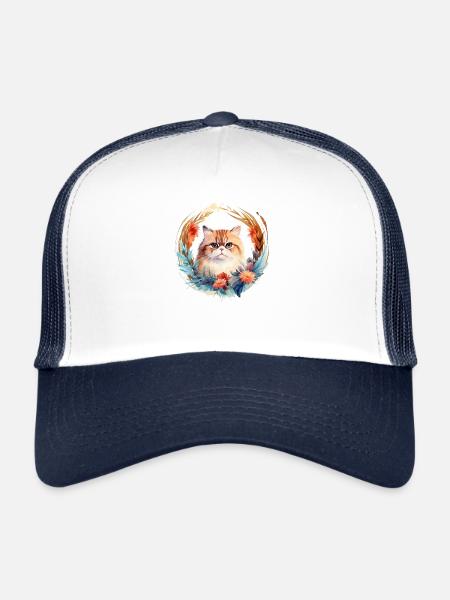 Chat exotique à poil court Style Boho, chats d’amour - Casquette trucker  - blanc/marine - Devant