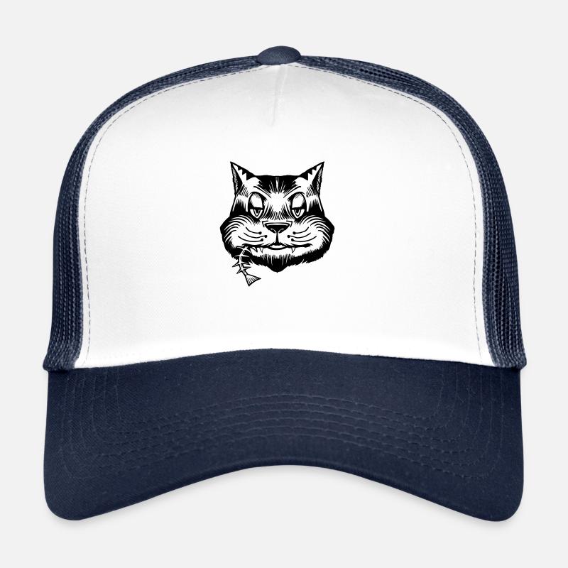 Le chat mange du poisson (Tête de chat, images amusantes) Casquette trucker 