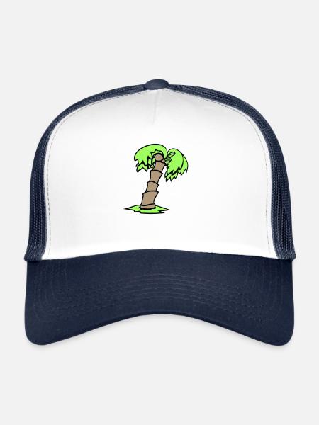 Palm Tree Island Tree Plage Vacances Noix de Mer Cool - Casquette trucker  - blanc/marine - Devant