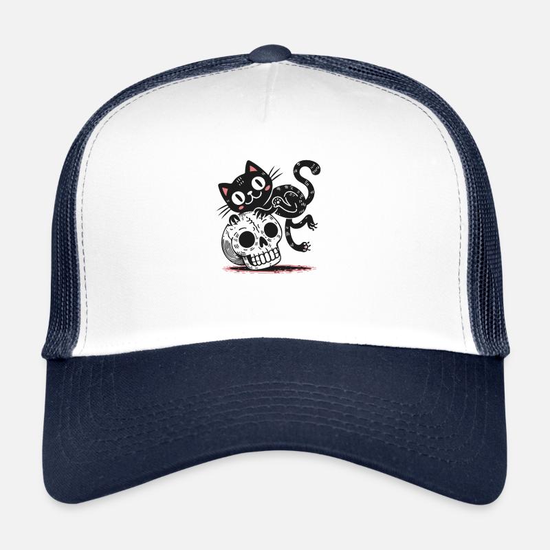 Chat noir et crâne Casquette trucker 