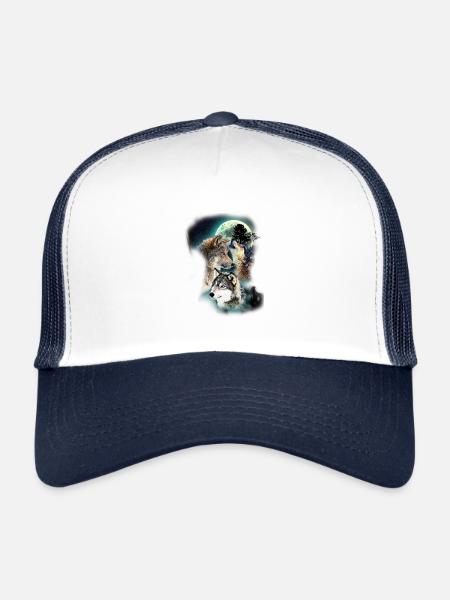 Wolf Design Moon Wolves - Trucker Cap - white/navy - Front