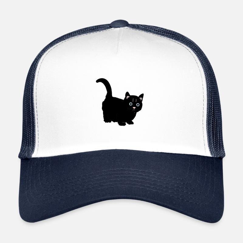 Katze schwarz - Trucker Cap - Weiß/Navy