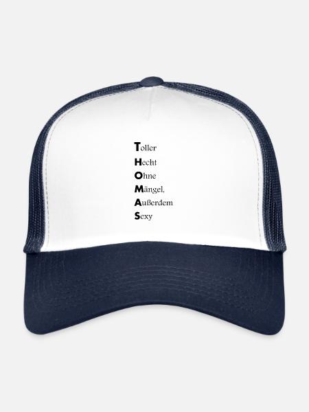 Thomas, name description - Trucker Cap - white/navy - Front