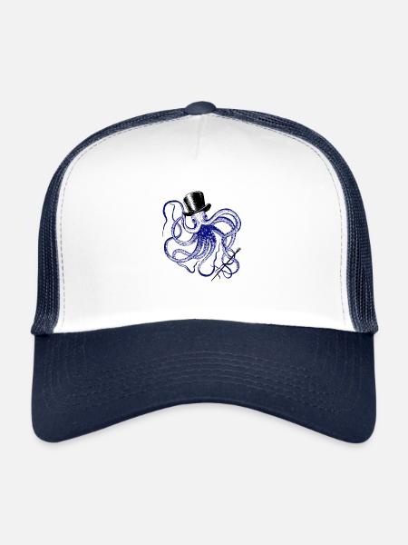 Octopus Magician Vodoo Monster Octopus Squid Ink - Trucker Cap - white/navy - Front