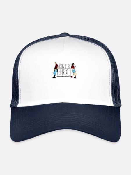 Skinhead Reggae design - AntiRacism Trojan - Trucker Cap - Weiß/Navy - Vorne