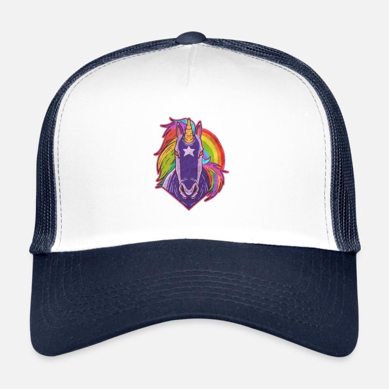 wildes Einhorn mit regenbogen farben und stern - Trucker Cap - Weiß/Navy