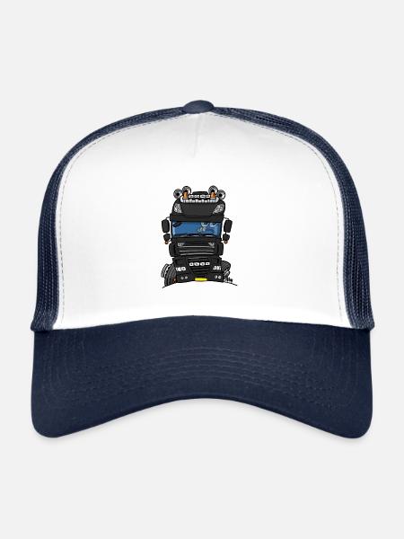 0793 D camion noir - Casquette trucker  - blanc/marine - Devant
