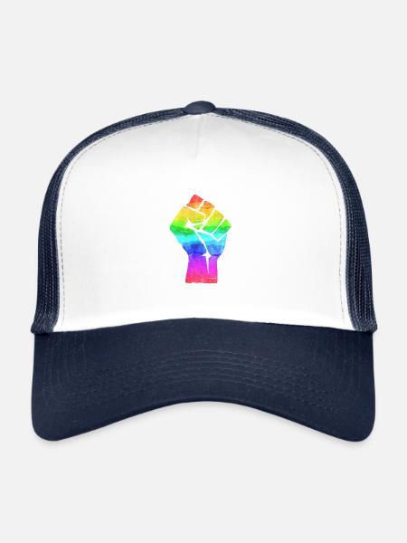 Poing LGBT POWER FIST Lutte contre la fierté gay PRIDE CSD - Casquette trucker  - blanc/marine - Devant