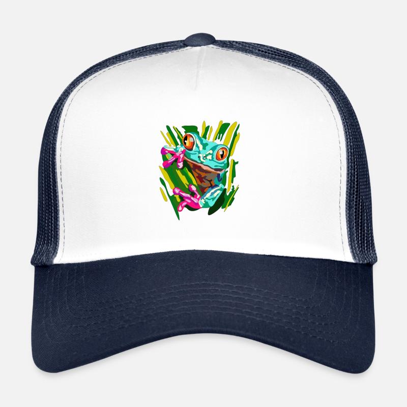 Grenouille aux yeux orange - Casquette trucker - blanc/marine