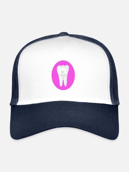 Dent à fond rose - Casquette trucker  - blanc/marine - Devant