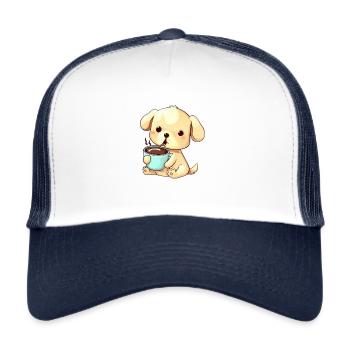 Kaffee trinkender Hund - Trucker Cap - Weiß/Navy - Vorne