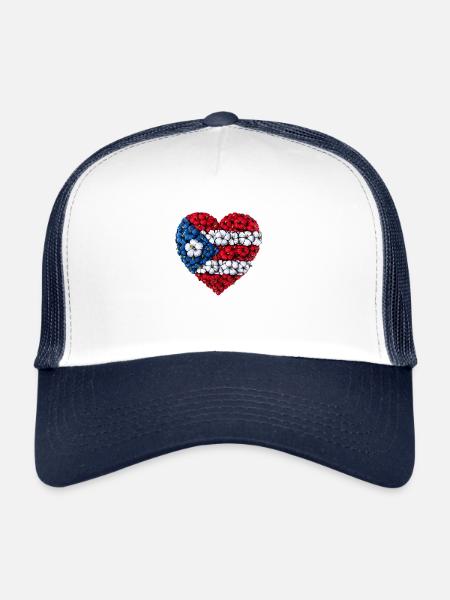 Puerto Rico Flowers Heart - Trucker Cap - white/navy - Front