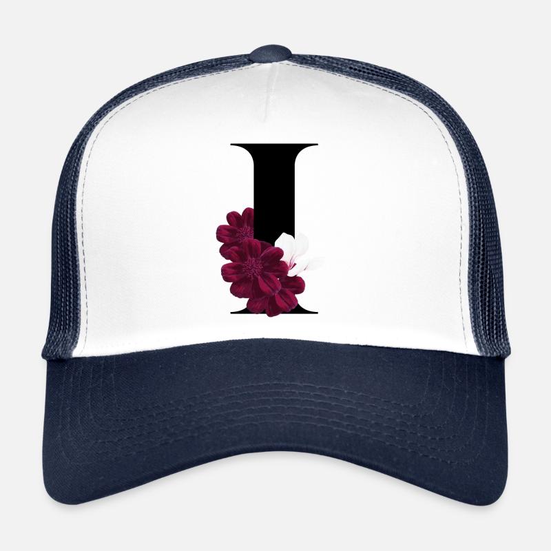lettre I fleuris - Casquette trucker  - blanc/marine