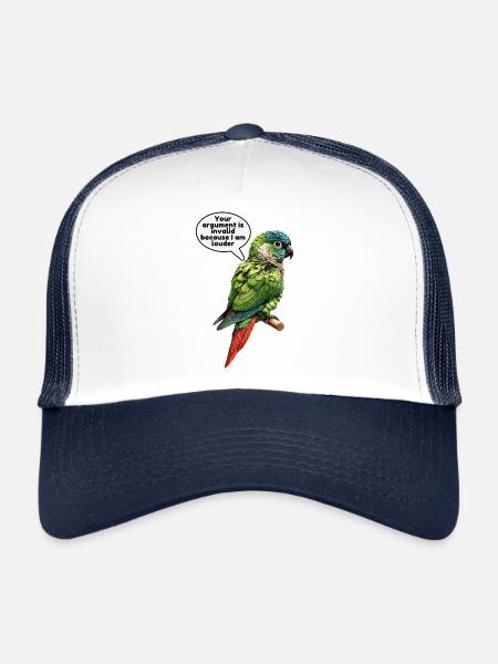 Green Cheek Conure Meme Funny Conure Parrot - Trucker Cap - white/navy - Front