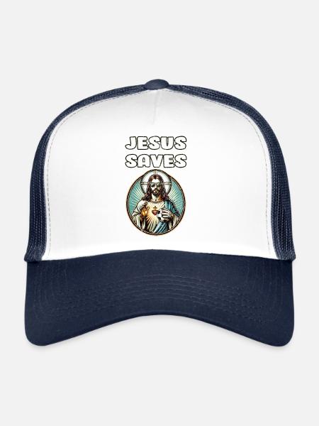 Jésus Soccer Cadeau Drôle Football Dieu Jésus Citation - Casquette trucker  - blanc/marine - Devant