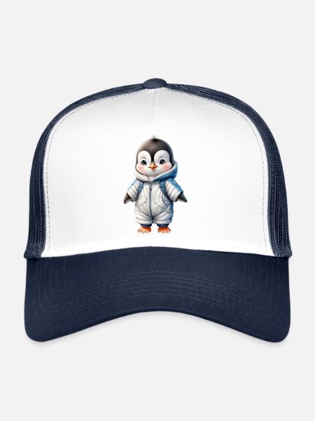 Hiver Mignon Pingouin Retour à l’école - Casquette trucker  - blanc/marine - Devant