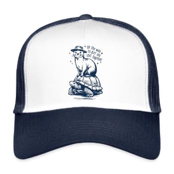Loutre sur tortue avec dicton humoristique - Casquette trucker  - blanc/marine - Devant