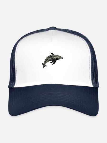 Bogolanfini whale 1 - Trucker Cap - white/navy - Front