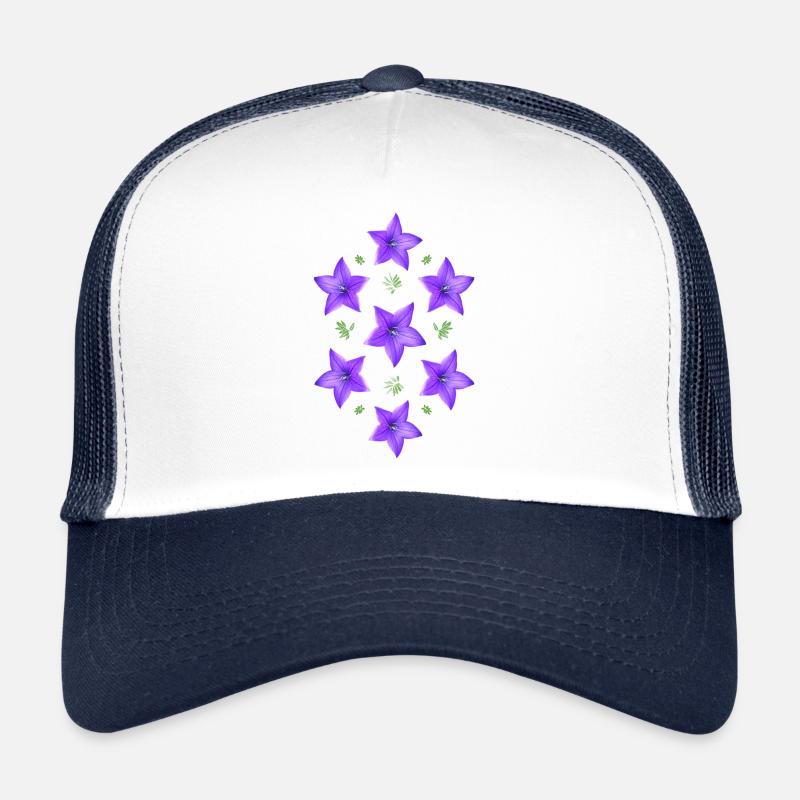 lila Blume - Glockenblume - Trucker Cap - Weiß/Navy