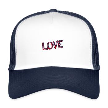 Love Aufschrift in rot - Trucker Cap - Weiß/Navy - Vorne