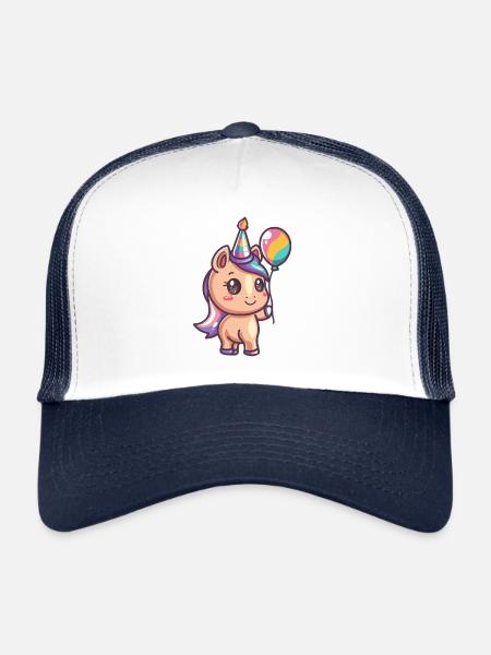 Horse Birthday Comic - Trucker Cap - white/navy - Front