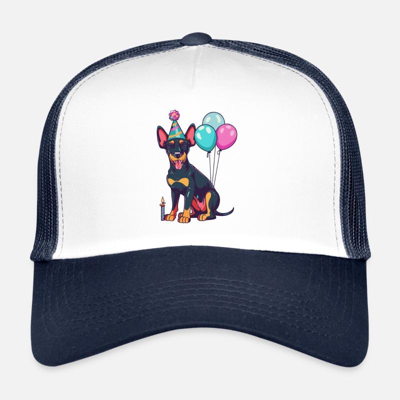 Doberman Dog Birthday Comic Trucker Cap