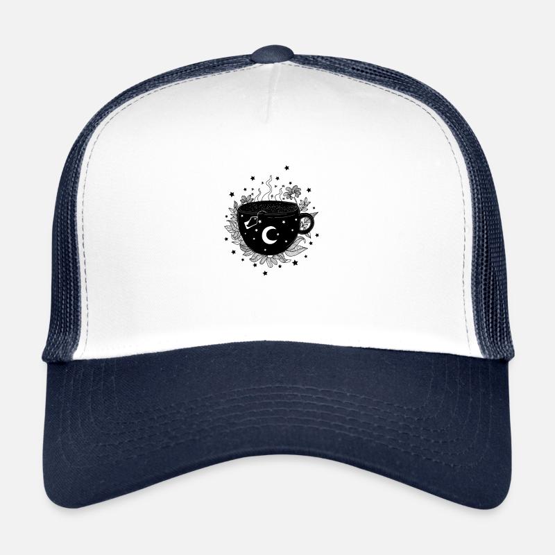 Becher mit Tee, Kräutern, Hexenbecher, Halloween - Trucker Cap - Weiß/Navy