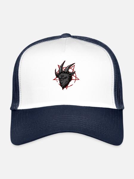 Mystic goat with pentagram background - Casquette trucker  - blanc/marine - Devant