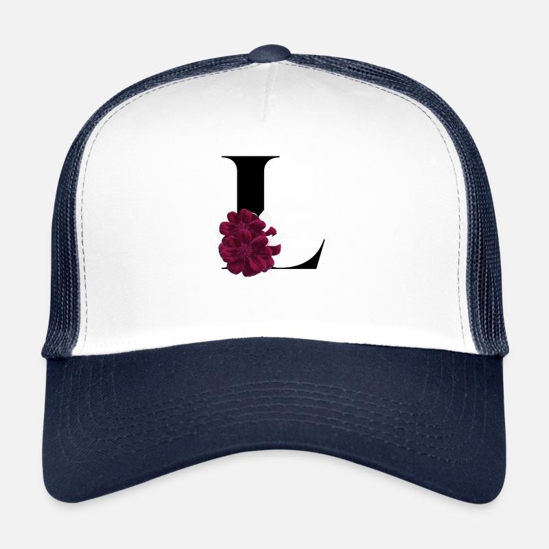 lettre L fleuris - Casquette trucker  - blanc/marine