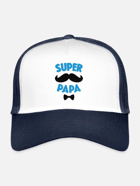 Super Papa Moustache Cadeau Fête Des Pères - Casquette trucker  - blanc/marine - Devant