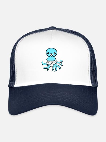 Octopus Bébé Hochet Couche Sucette Enfant Né - Casquette trucker  - blanc/marine - Devant