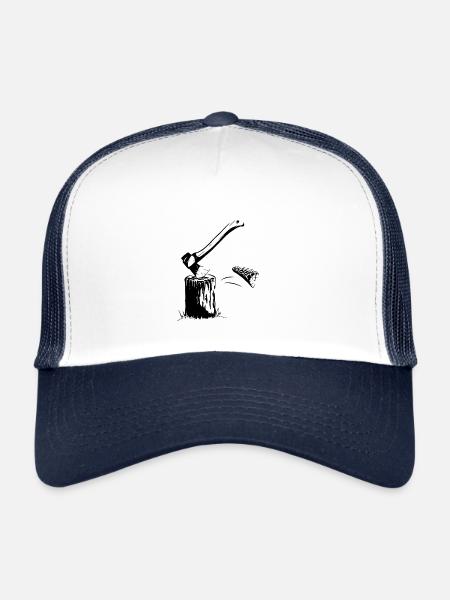 côtelette cadeau fraîche bois hache hache de bûcheron - Casquette trucker  - blanc/marine - Devant