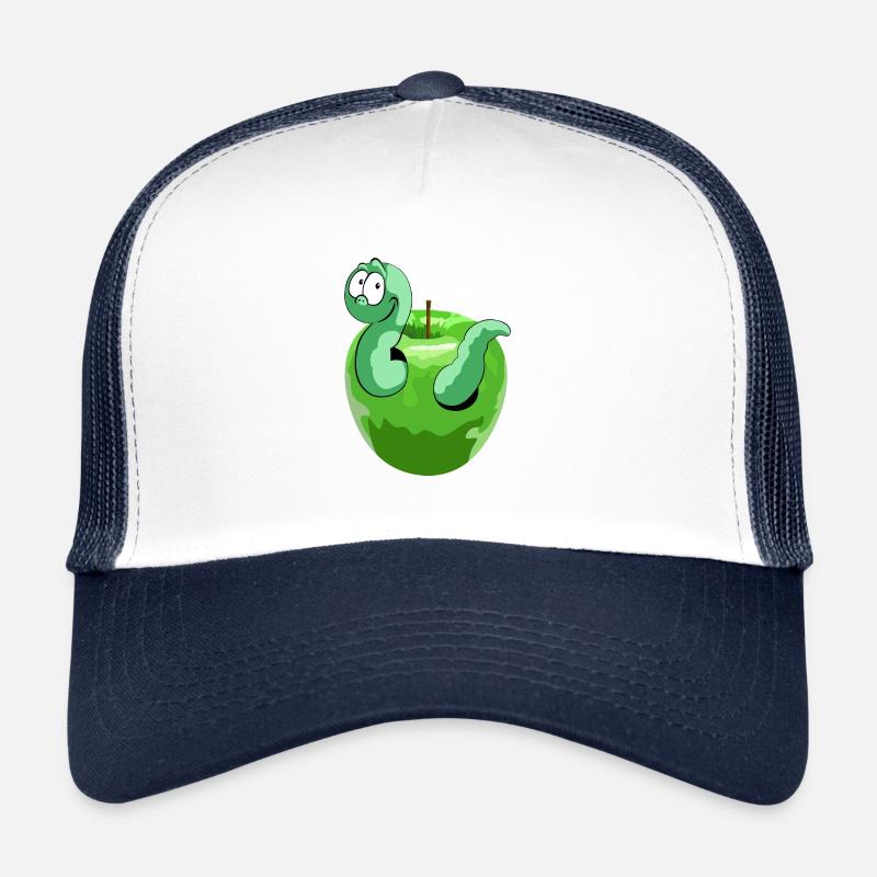 Apfel mit lustigem Wurm - Trucker Cap - Weiß/Navy
