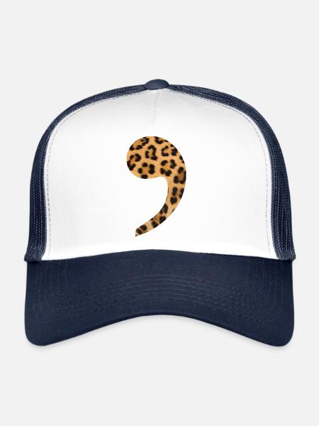 virgule léopard tendance idée cadeau ponctuation - Casquette trucker  - blanc/marine - Devant