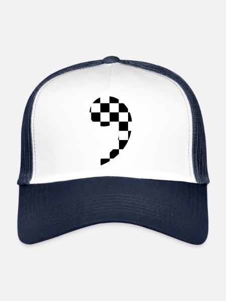 virgule à carreau tendance idée cadeau ponctuation - Casquette trucker  - blanc/marine - Devant
