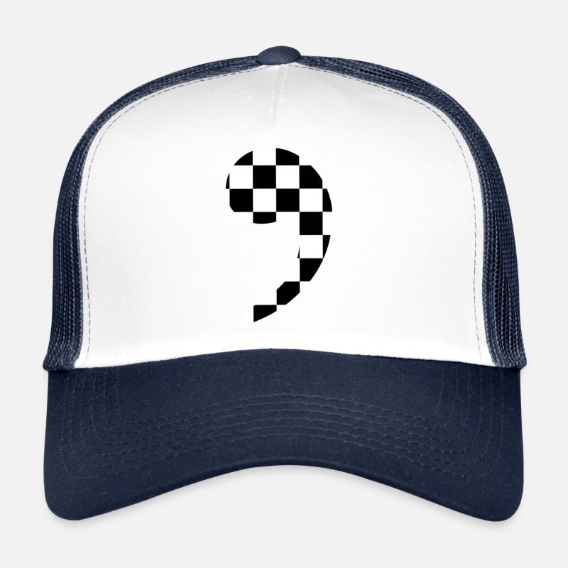 trendy checkered comma gift idea punctuation Trucker Cap