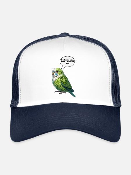 Parrotlet Bird Green Parrotlet - Trucker Cap - white/navy - Front