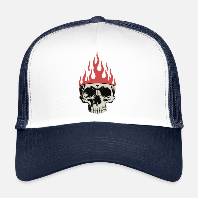 Couronne de flammes crâne - Cool Skeleton Tattoo Casquette trucker 